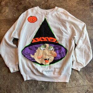 OOAK Vintage‎ 90s Halloween Witch Sweatshirt Womens Medium Spooky Fall USA Made